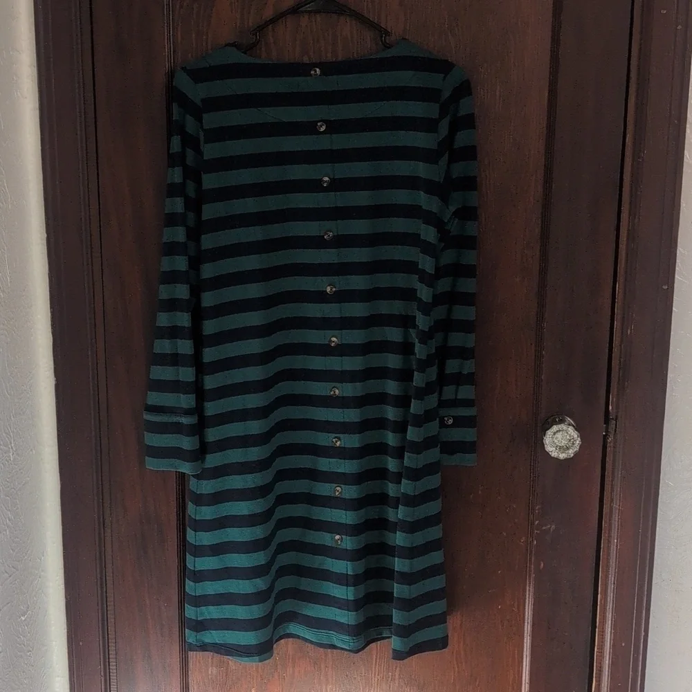 Duffield Lane Green And Navy Stripe Button Back Long Sleeve Shirt Dress Size Sm - Picture 5 of 7